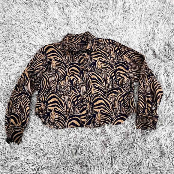 Banana Republic Heritage Expedition Zebra Print Button Down Top Linen Womens S - Picture 6 of 10
